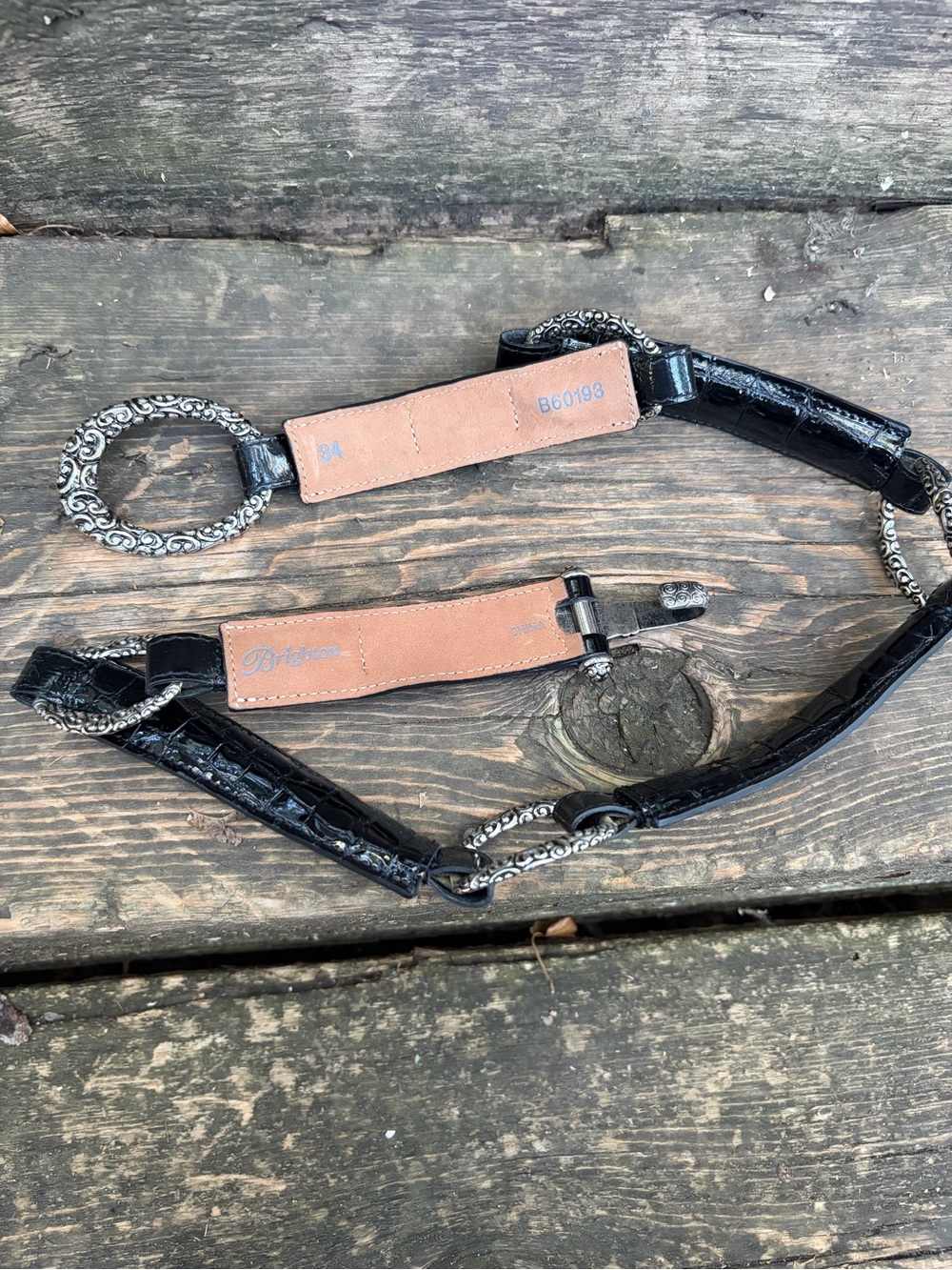Brighton Black Leather Belt with Silver Metallic Hardware